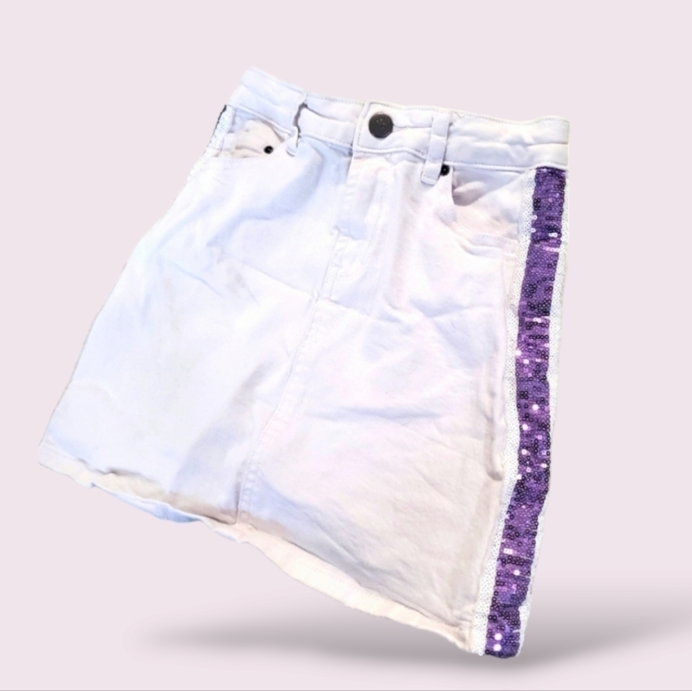 Kidpik Denim White with Purple Sequin Stripe Skirt - Picture 2 of 10